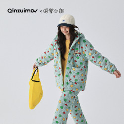 亲嘴猫 三层加厚夹棉睡衣女冬季珊瑚绒套装家居服