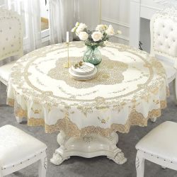 PVC桌布防水防滑防烫流金岁月圆形餐桌布  329A（1.8米圆）