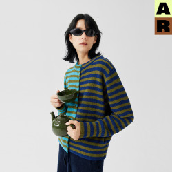 Almond Rocks AR撞色条纹半边绒开衫家居服套装