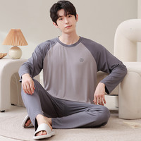 男士睡衣春秋季莫代尔长袖秋冬款薄款简约休闲宽松大码家居服套装