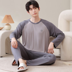 男士睡衣春秋季莫代尔长袖秋冬款薄款简约休闲宽松大码家居服套装