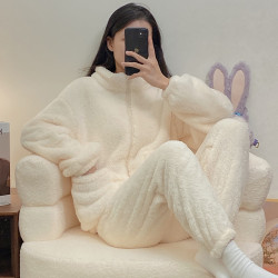 珊瑚绒睡衣女款秋冬季爆款2025新款拉链法兰绒加厚加绒家居服套装