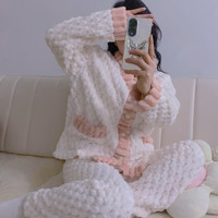 休闲款时尚金龟絾女士双面絾睡衣春秋新款百搭气质简约大气家居服