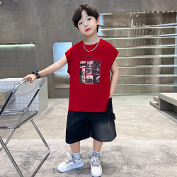 中班仔男童夏季套装儿童背心五分裤两件套洋气男孩衣服潮*ZH2093