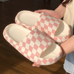 细细条 居家防滑女夏甜美少女心eva厚底格子凉拖鞋ins