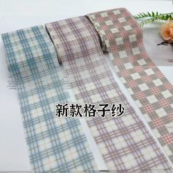 懒虫饰品 新款6厘米格子雪纺纱发饰蝴蝶结材料手工diy辅料