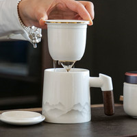 马克杯带盖茶水分离泡茶杯陶瓷杯三件套
