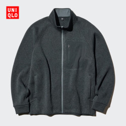优衣库 针织摇粒绒拉链茄克/长袖男装外套夹克489589 09 黑色 4XL