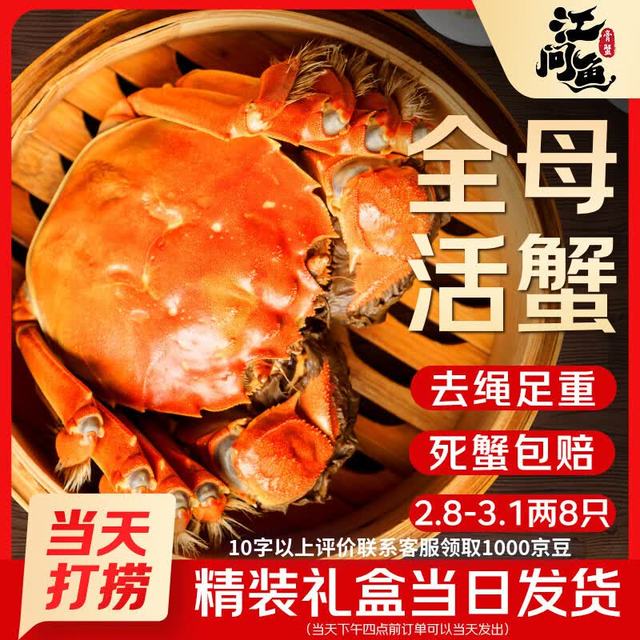 江问鱼 鲜活大闸蟹螃蟹全母足斤足两生鲜2.5-2.8两 10只装 源头直发 全母蟹2.5-2.8两 10只装