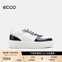 ecco 25年休闲鞋女 厚底增高百搭平底鞋板鞋休闲运动鞋 街头219613 黑色/白色/灰白色21961361221 38