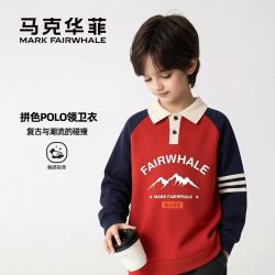 马克华菲 秋季男孩童小学生polo织带卫衣帅气拼色上衣潮流显眼时尚