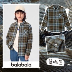 巴拉巴拉 儿童长袖衬衫男童女童格子衬衣秋装 蓝咖色调