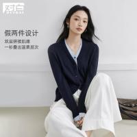 DUIBAI 【含绵羊毛】撞色假两件针织衫