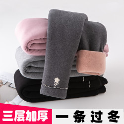 女童加绒加厚棉裤冬季儿童三层打底裤宝宝中小童加厚保暖裤子外穿