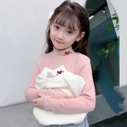 女童打底衫2025秋冬装新款儿童德绒内搭白色洋气半高领长袖保暖
