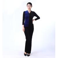 形体训练服走秀导师金丝绒国风古典拼色盘扣修身练功套装女201 C