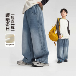 加密加厚儿童加绒冬季保暖男女童弯刀牛仔裤