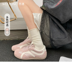 西遇 平底德训鞋女新款春季巨好看轻便阿甘鞋运动舒适休闲板鞋 粉色 付款20天 36 (230)