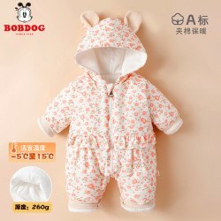 巴布豆 婴儿连体衣秋冬款加厚加绒衣服宝宝爬服哈衣冬装保暖外出服