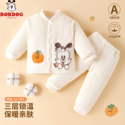 巴布豆 保暖可开裆分体套装婴幼家居服秋冬男女宝宝夹棉加厚两件套
