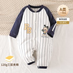 巴布豆 婴幼儿衣服新生婴儿条纹连体衣春秋款纯棉秋装男女宝宝哈衣