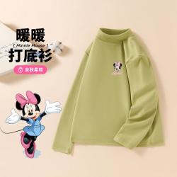 迪士尼 女童半高领防风打底衫柔软舒适暖绒弹力宝宝上衣儿童T恤