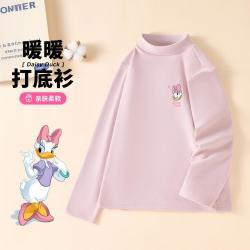 迪士尼 女童半高领防风打底衫柔软舒适暖绒弹力宝宝上衣儿童T恤