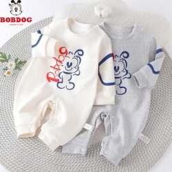 巴布豆 婴儿连体衣爬服长袖春秋衣服卡通印花宝宝哈衣连身服外出服