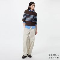 优衣库 休闲廓形长裤/系腰带/加长款优衣库女装/弯刀镰刀裤子486330