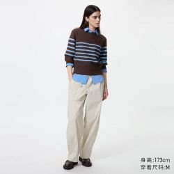 优衣库 休闲廓形长裤/系腰带/加长款优衣库女装/弯刀镰刀裤子486330