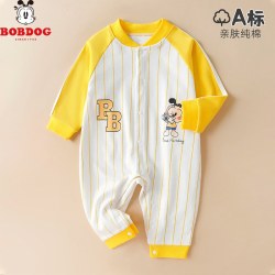 巴布豆 纯棉婴儿连体衣新生儿拼色哈衣婴儿衣服宝宝长袖爬服童装