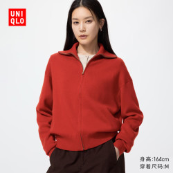 优衣库 柔滑棉质拉链针织开衫女装男装/毛衣毛衫外套487005 16 红色 XS