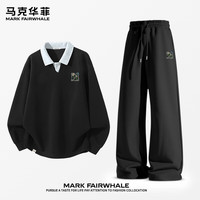 马克华菲 撞色翻领卫衣套装 黑+黑 M 2XL