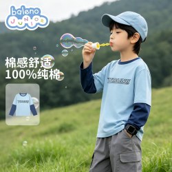 班尼路 儿童t恤长袖男童秋款纯棉上衣2026新款外穿秋季假两件衣服