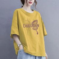 慵懒风大码女装短袖纯棉T恤夏季印花新款圆领宽松遮肚子显瘦上衣t