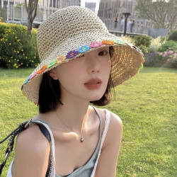 赫卡维 日系草编渔夫帽女夏季防晒