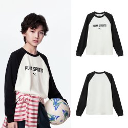 PUMA 童装26新款儿童长袖T恤撞色插肩袖打底衫运动时尚上衣