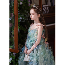 妞宝 绿色儿童礼服生日公主裙2026春季新款花童甜美森系吊带日常童礼服