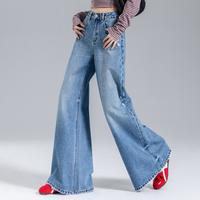 FOREVER 21 高腰阔腿牛仔裤女秋季松弛遮胯显瘦喇叭裤百搭休闲裤