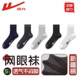 回力 袜子男士夏薄款网眼透气中筒袜新疆棉10A抗菌防臭加大码袜子
