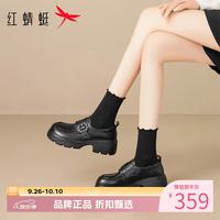 红蜻蜓 女鞋牛皮革乐福鞋子 女士粗高跟小皮鞋百搭休闲单鞋一脚蹬鞋子