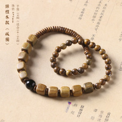 觅梦 檀木方珠手串男女木质佛珠手链手把件文玩生日礼物 双圈款绿檀木