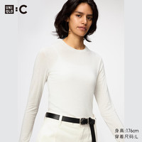 优衣库 HEATTECH混纺圆领T恤/长袖女装合作款保暖内衣9%羊绒485826 30 浅米色