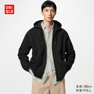 优衣库 486119 连帽拉链运动开衫 黑色 L 男装卫衣