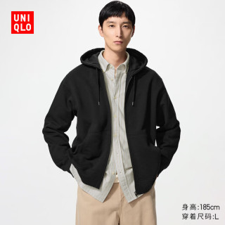 优衣库 486119 连帽拉链运动开衫 黑色 L 男装卫衣