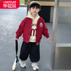 乐芭鼠 男童套装三件套春秋季帅气男孩衣服儿童外套卫衣裤子1-3-6-8-