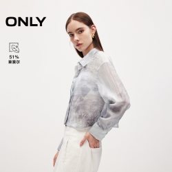 ONLY 2026秋季新款含莱赛尔艺术感白墨印花轻薄短款衬衫上衣女
