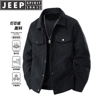 JEEP SPIRIT 吉普夹克男春秋外套休闲上衣翻领灯芯绒夹克潮流百搭时尚宽松舒适 黑色 L （建议120-135斤）