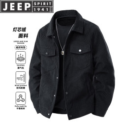 JEEP SPIRIT 吉普夹克男春秋外套休闲上衣翻领灯芯绒夹克潮流百搭时尚宽松舒适 黑色 L （建议120-135斤）