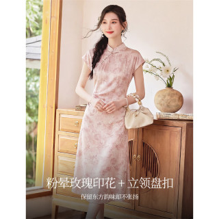 欣妃羽 新中式提花气质国风旗袍连衣裙女26夏季新款收腰显瘦优雅中长裙